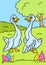 Two geese birds farm nature background cartoon