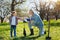 Two generations spending time in backyard together