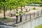 Two German police officers surveilling the green park zone