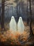 Two ghosts walking in the fall forest, thanksgiving