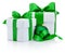 Two gift boxes tied green ribbon and christmas bauble Isolated