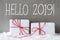 Two Gifts With Snow, Text Hello 2019, Red Ribbon