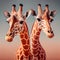 Two giraffes in lovely warm colors giraffe heads