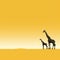 two giraffes standing in front of a yellow background