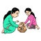 Two girl playing congkak traditional