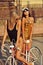 Two girlfriends on a vintage bike