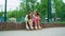 Two girls active passtime in park