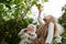 Two girls during apple harvest