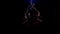 Two girls are circling in a hoop for aerial acrobatics. Black background. Slow motion