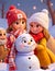 Two Girls are Decorating a Snowman Bringing it to Life. Ai generated