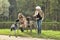 Two girls and dogs in the park