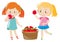 Two girls eating red apples