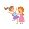 Two girls fighting, bad behavior, conflict between kids, mockery and bullying at school vector Illustration on a white