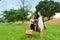 Two girls getting ready for a picnic