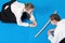 Two girls in hakama bow on Aikido training