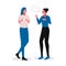 Two girls having a nice conversation. Vector illustration ot two smiling women standing and communicating about something. Concept