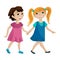 Two girls holding hands. Vector cartoon illustration