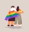 two girls holding lgbt rainbow flag gay lesbian love parade pride festival transgender love concept full length