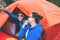 Two girls near the tent.