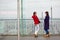 Two girls on the observation platform of Montparnasse tower