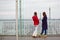 Two girls on the observation platform of Montparnasse tower