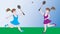 Two girls play a sports game badminton.