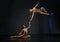 Two girls posing gracefully on aerial silks