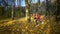 Two girls riding on a swing in the fall in nature in the Park