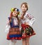 Two girls in Slavic folk costumes