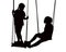 Two girls swinging, silhouette vector