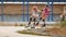 Two girls training in speed skating on rollerdrome