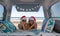 Two girls traveling celebrate Christmas by the beach in summer