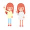 Two girls using smartphone and selfie cute flat character