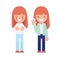 Two girls using smartphone and selfie cute flat character