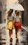 Two Girls Walking Under A Single Umbrella: A Realistic Artwork