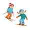 Two girls in warm clothes snowboarding and skiing