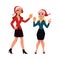 Two girls, women drinking champagne, dancing at corporate Christmas party