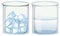 Two glass beakers filled with ice and water