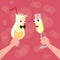 Two glass character cartoon cheers fall in love dinner each other