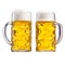 Two glass tankards of chilled frothy beer