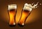Two glasses of beer with foam and a splash effect. Highly realistic illustration with the effect of transparency.