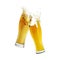 Two glasses of beer toasting with splash on white background
