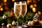 Two glasses of champagne in christmas setting