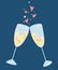 Two glasses of champagne clink. Celebrate concept. Toast, Cheers. Valentine\\\'s Day greeting card. Vector cartoon illustration