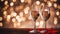 Two glasses of champagne with confetti, glitter, serpentine and lights. Night celebration concept. ai generative