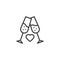 Two glasses of champagne with heart line icon