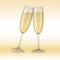 Two glasses of champagne. Holiday, Merry Christmas and Happy New Year champagne concept. Vector Illustration of