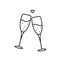 Two glasses with champagne isolated on white. Celebration toast. Vector simple icon