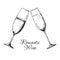 Two glasses of champagne. Text Romantic wine. Vector illustration