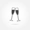 Two glasses of champagne or wine. Cheers icon or sign. Vector illustration.